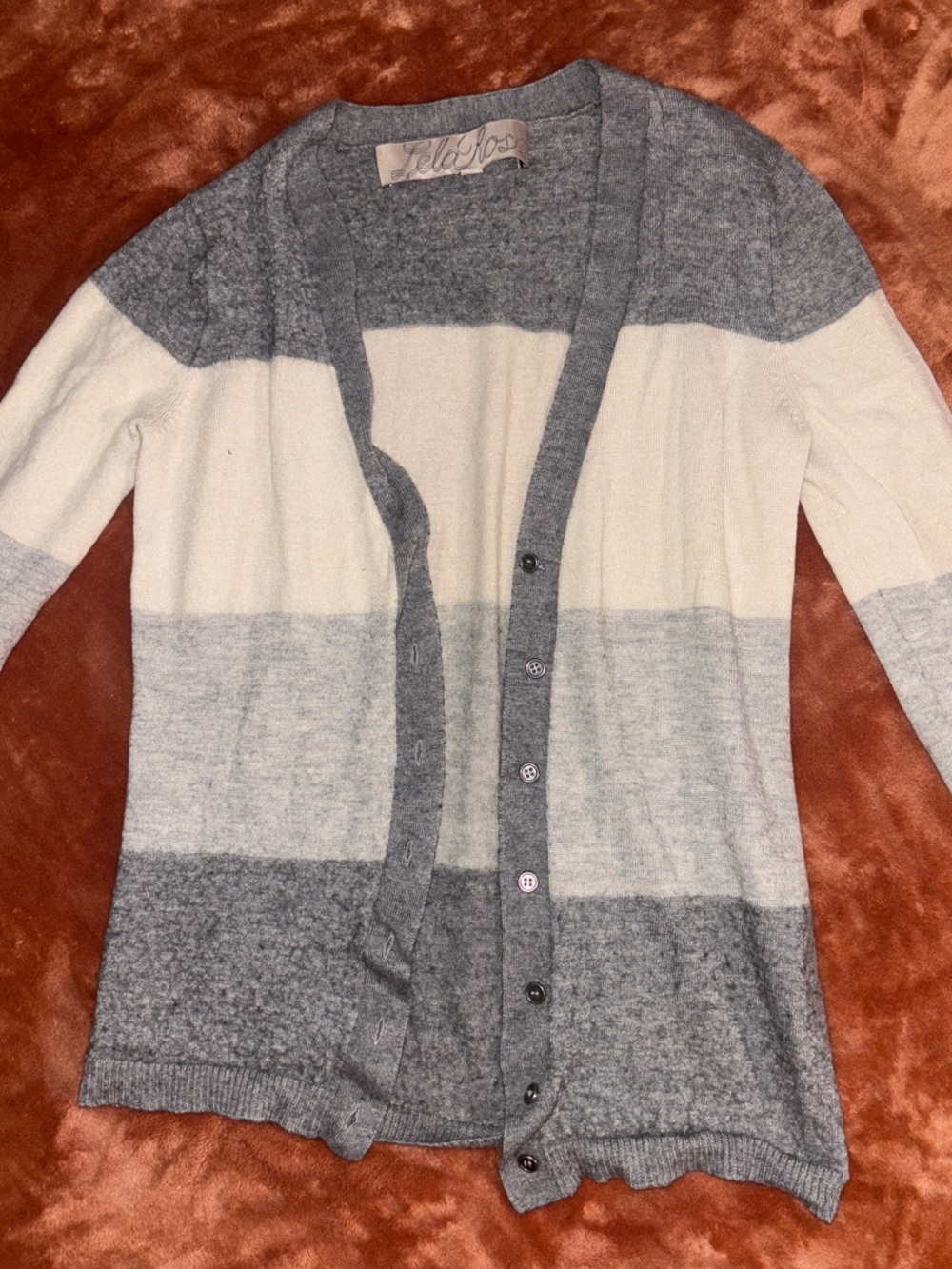 Lela Rose Gray and White Striped Button-Front Cardigan